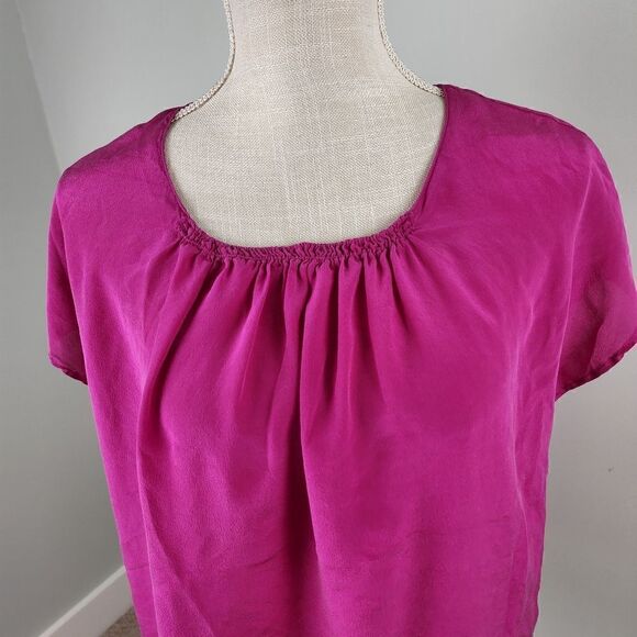 Royal Project Women's Round Neck Cap Sleeve Silk Blouse Size Large Fushia - Picture 5 of 5